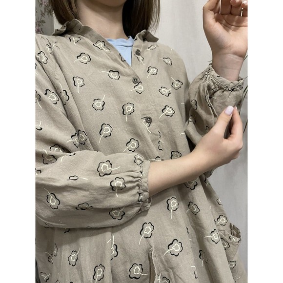 Gudrun Sjoden Boho Women’s Floral Linen Blouse Top Buttons Shirt Size M Over - Picture 5 of 10